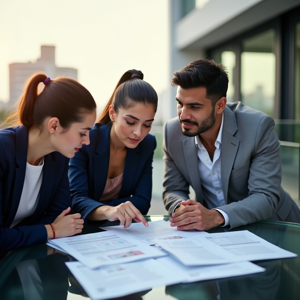 Team che esamina documentazione di compliance su tavolo luminoso