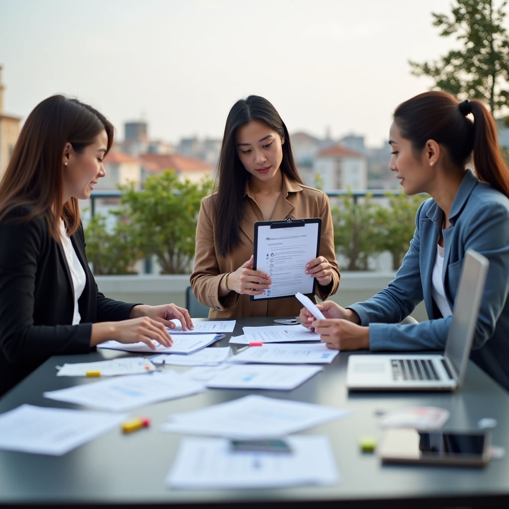 Team che conduce audit interno con checklist in sala riunioni moderna