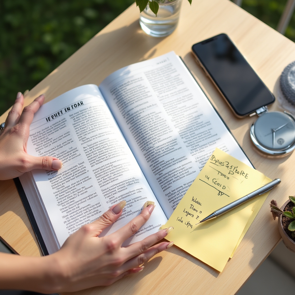 Guida agli standard ISO aperta su scrivania con appunti e penna